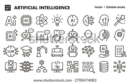 Artificial intelligence line icon set. Vector editable stroke icon.