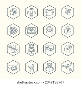 Artificial Intelligence line icons. AI thin line icons. Robotics vector icons. Editable Stroke.