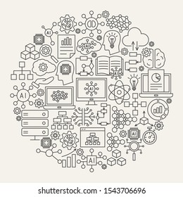 Artificial Intelligence Line Icons Circle. Vector Illustration of Outline Design.