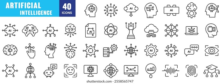 "Artificial Intelligence Line Icons: Clean and Modern Symbols for AI and Automation"