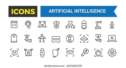 Artificial Intelligence Line Icons Collection, Big Ui Icon Set In A Flat Design, Thin Outline Icons Pack, Vector Illustration