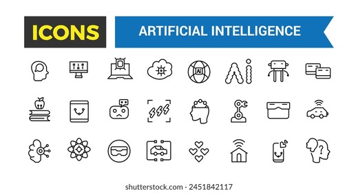 Artificial Intelligence Line Icons Collection, Big Ui Icon Set In A Flat Design, Thin Outline Icons Pack, Vector Illustration
