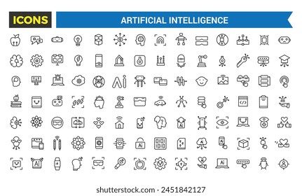 Artificial Intelligence Line Icons Collection, Big Ui Icon Set In A Flat Design, Thin Outline Icons Pack, Vector Illustration