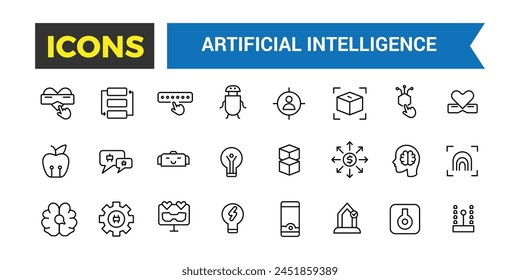 Colección De Iconos De Línea De Inteligencia Artificial, Conjunto De Iconos De Ui Grande En Un Diseño Plano, Paquete De Iconos De Contorno Delgado, Ilustración vectorial