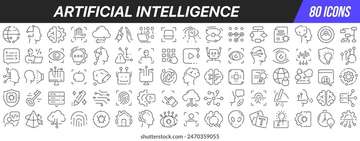 Colección de iconos de línea de inteligencia artificial. Icono de interfaz de usuario grande en un diseño plano. Paquete de iconos de contorno fino. Ilustración vectorial EPS10