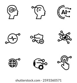 Artificial intelligence line icons on white background.