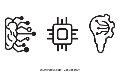 Artificial intelligence line icons set. Vector illustration.