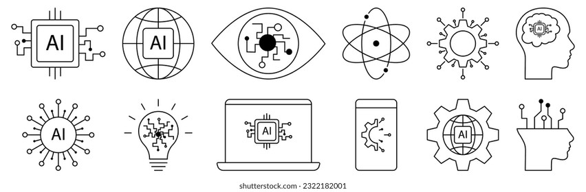 Artificial intelligence line icons set. Vector illustration isolated on white background