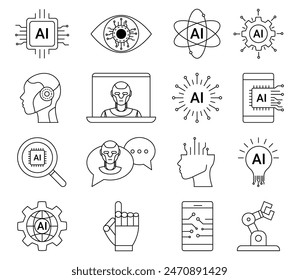 Artificial intelligence line icons set. Machine learning editable stroke icons. Vector illustration isolated on white background