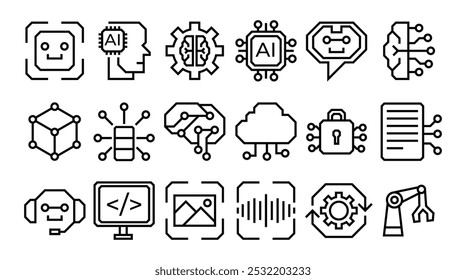 Artificial Intelligence Line Icons set.