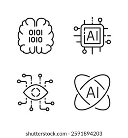 Artificial Intelligence line icons set with Mind, Digital, Deep Learning, Microchip. Editable Stroke