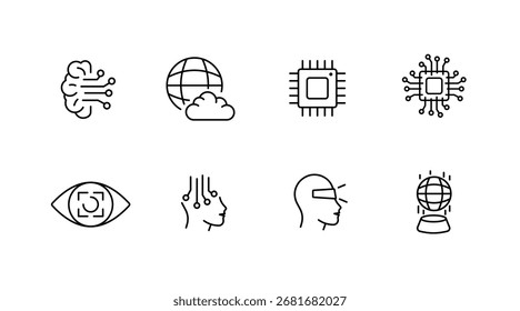 Künstliche Intelligenz Linie Symbole gesetzt - Tech, Vektor, Machine Learning Symbole
