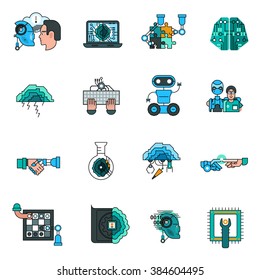 Artificial intelligence line icons set with technology symbols flat isolated vector illustration 