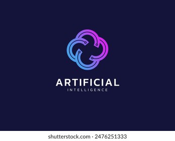 Inteligencia artificial con el concepto de diseño de Vector de logotipo infinito retorcido de análisis de tecnología de red de círculos de conector de Enlace. Símbolo del logotipo de la tecnología de la IA para la tecnología avanzada, compañía de tecnología, iu, Web