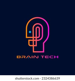 Logo de Inteligencia Artificial AI Estilo de contorno lineal de la plantilla del vector de diseño colorido de la cabeza humana de la cabeza de AI. Psicología Salud Mental Educación Aprendizaje Conocimiento Brainstorm Concepto de Logotipo.