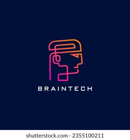 Artificial Intelligence Logo AI Human Head Face Colorful Design Vector template Linear Outline style. Psychology Mental Health Mind Education Learning Knowledge Brainstorm Logotype concept icon idea.