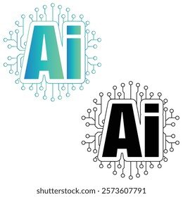 Artificial Intelligence logo. AI symbol flat