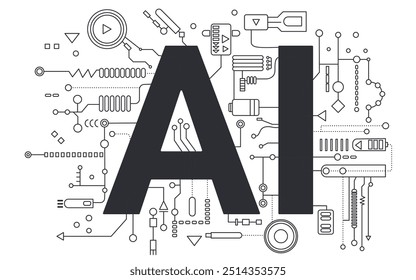 Logotipo da inteligência artificial. Processador de chip de inteligência artificial. Conceito de inteligência artificial.