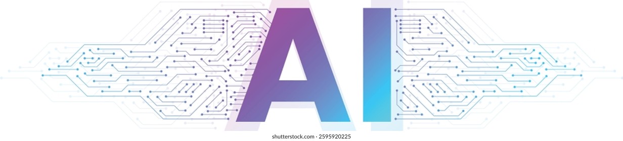 Artificial Intelligence Logo With Circuit Board. AI Circuit Board Electronics Digital Technology. AI, Deep Learning Blockchain Neural Network Concept. Machine Learning, Artificial Intelligence, Ai