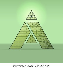 Artificial intelligence logo. The concept of a pyramid with an all-seeing eye. Vector illustration.