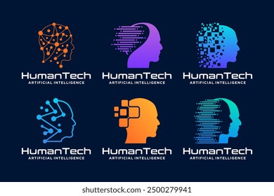 Diseño de logotipo de inteligencia artificial con tecnología cerebral, concepto de logotipo de conexión