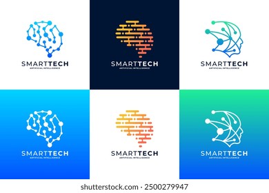 artificial intelligence logo design with brain tech, connect logo concept