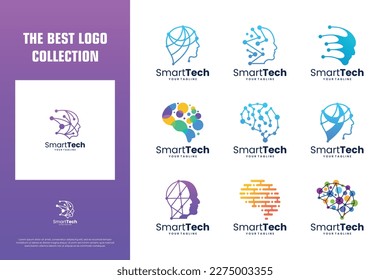 artificial intelligence logo design collection. brain tech logo design inspiration.