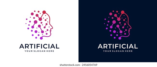 Artificial Intelligence logo design head face with circuit brain processor computer system