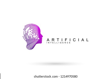 	
Artificial Intelligence logo icon. Dynamic lines and dots symbol with human head. Virtual Assistant service icon. Machine learning, digital brain and thinking process concept. Vector illustration.