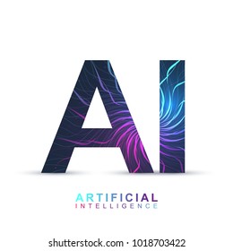 Artificial Intelligence Logo. Artificial Intelligence and Machine Learning Concept. Vector symbol (AI). Neural networks and another modern technologies concepts