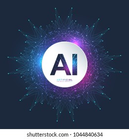 Artificial Intelligence Logo. Artificial Intelligence and Machine Learning Concept. Vector symbol AI. Neural networks and another modern technologies concepts. Technology sci-fi concept