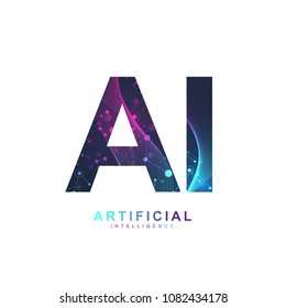 Artificial Intelligence Logo. Artificial Intelligence and Machine Learning Concept. Vector symbol AI. Neural networks and another modern technologies concepts. Technology sci-fi concept.