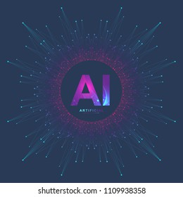 Artificial Intelligence Logo. Artificial Intelligence and Machine Learning Concept. Vector symbol AI. Neural networks and another modern technologies concepts. Technology sci-fi concept.