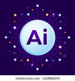 Artificial Intelligence Logo. Artificial Intelligence and Machine Learning Concept. Neural networks and another modern technologies concepts.Vector symbol AI.