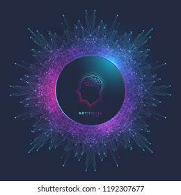 Artificial Intelligence Logo. Artificial Intelligence and Machine Learning Concept. Vector symbol AI. Neural networks and another modern technologies concepts. Technology sci-fi concept.