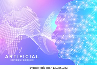 Artificial Intelligence Logo. Artificial Intelligence and Machine Learning Concept. Vector symbol AI. Neural networks and another modern technologies concepts. Technology sci-fi concept.