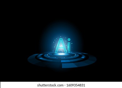 Artificial Intelligence Logo. Artificial Intelligence and Machine Learning Concept. Vector symbol AI. Neural networks and another modern technologies concepts. Technology sci-fi concept.