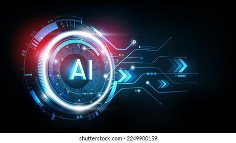 Artificial Intelligence Logo on futuristic technology background, AI disruption concept, neural network, big data, digital Hud futuristic and deep learning, vector illustration