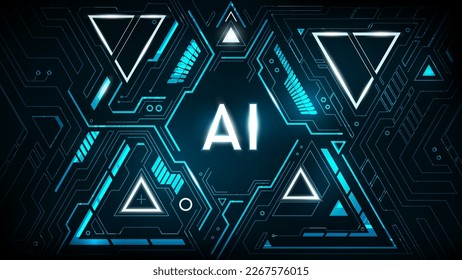 Logotipo de inteligencia artificial sobre el fondo de la tecnología futurista, concepto de interrupción de la IA, red neural, big data, Hud futurista digital y aprendizaje profundo, ilustración vectorial