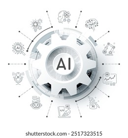 Inteligencia artificial Logotipo sobre fondo e ícono de tecnología futurista, concepto de tecnología generativa de IA, red neuronal, big data, Hud digital futurista y aprendizaje profundo, Ilustración vectorial