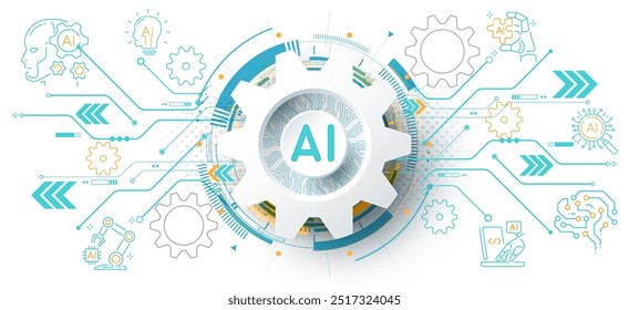 Artificial Intelligence Logo on futuristic technology background and icon, AI generative technology concept, neural network, big data, digital Hud futuristic and deep learning, vector illustration