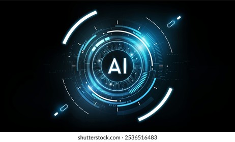 Logótipo de inteligência artificial sobre fundo tecnologia futurista, conceito de tecnologia generativa AI, futurista Hud digital, ilustração vetorial