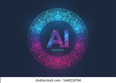 Artificial Intelligence Logo Plexus effect. Artificial Intelligence and Machine Learning Concept. Vector symbol AI. Neural networks and another modern technologies concepts. Technology sci-fi concept