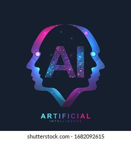 Artificial Intelligence Logo Plexus effect. Artificial Intelligence and Machine Learning Concept. Vector symbol AI. Neural networks and another modern technologies concepts. Technology sci-fi concept