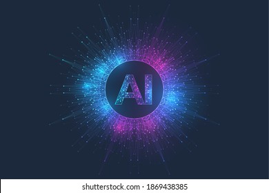 Artificial Intelligence Logo Plexus effect. Artificial Intelligence and Machine Learning Concept. Vector symbol AI. Neural networks and another modern technologies concepts. Technology sci-fi concept