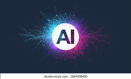 Artificial Intelligence Logo Plexus effect. Artificial Intelligence and Machine Learning Concept. Vector symbol AI. Neural networks and another modern technologies concepts. Technology sci-fi concept