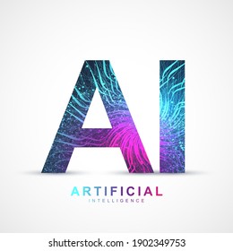 Artificial Intelligence Logo Plexus effect. Artificial Intelligence and Machine Learning Concept. Vector symbol AI. Neural networks and another modern technologies concepts. Technology sci-fi concept