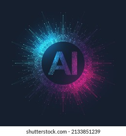 Artificial Intelligence Logo Plexus effect. Future Tech Logo AI. Artificial Intelligence and Machine Learning Concept. Vector symbol AI. Neural networks and another modern technologies concepts.