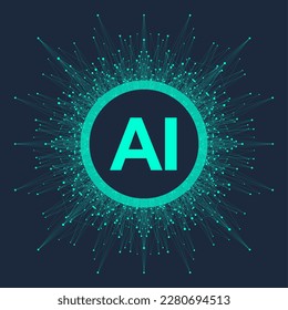 Artificial Intelligence Logo Plexus effect. Future Tech Logo AI. Artificial Intelligence and Machine Learning Concept. Vector symbol AI. Neural networks and another modern technologies concepts.