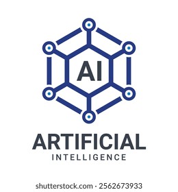 Artificial intelligence logo vector art graphics. Ai pictogram. Tech logo. Digital logo and Ai icon. Hexagonal Ai generated vector robot logo.